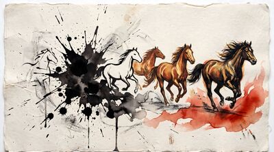 Explosive Ink Splash Horses Emerge Canvas Wall Art