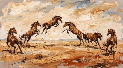 Epic Widescreen Panoramic Horses Canvas Painting