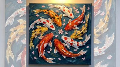 Ohara Koson Modern Acrylic Koi Canvas Wall Art