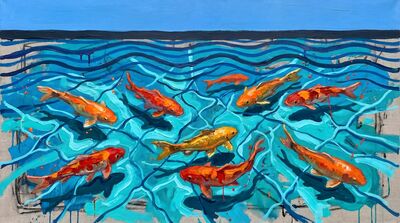David Hockney Vivid Pool Koi Canvas Painting
