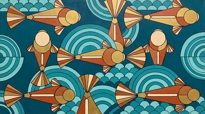 Art Deco Geometric Stylized Koi Canvas Painting