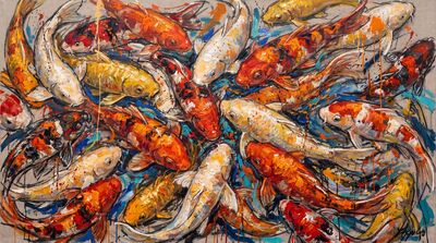Maximum Abundance Packed Koi Frame Canvas Painting