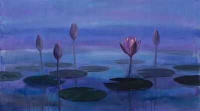 Monet Predawn Blue Violet Lotus Canvas Painting