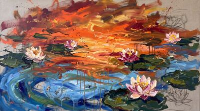 Monet Sunset Reflection Only Water Canvas Wall Art