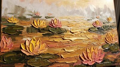 Impasto Sunrise Light Lotus Pond Canvas Wall Art