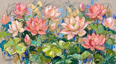 Maximalist Lotus Paradise Packed Canvas Painting