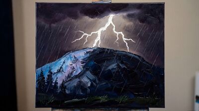 Night Mountain Lightning Canvas Painting