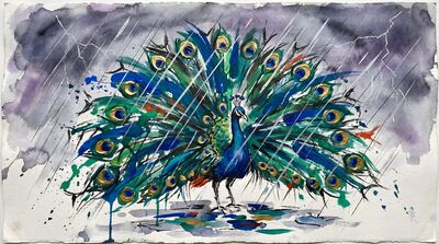 Expressionist Monsoon Rain Peacock Canvas Wall Art
