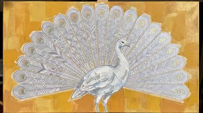 Klimt Silver White Peacock Ethereal Canvas Painting