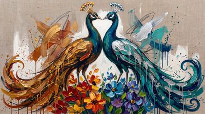 Bilateral Symmetry Peacock Love Pair Canvas Wall Art