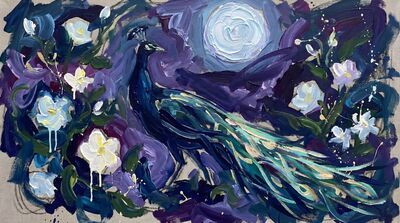 Expressionist Moonlit Peacock Garden Canvas Painting