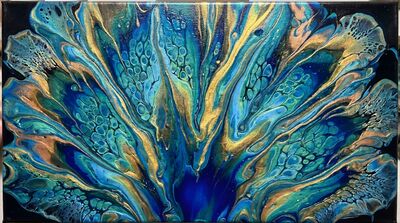 Acrylic Pour Iridescent Peacock Canvas Wall Art