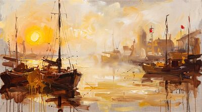 Harbour Dawn Mist Canvas Painting