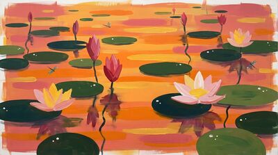 Lotus Pond Sunrise Canvas Painting