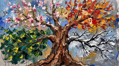 Four Seasons Tree Canvas Painting