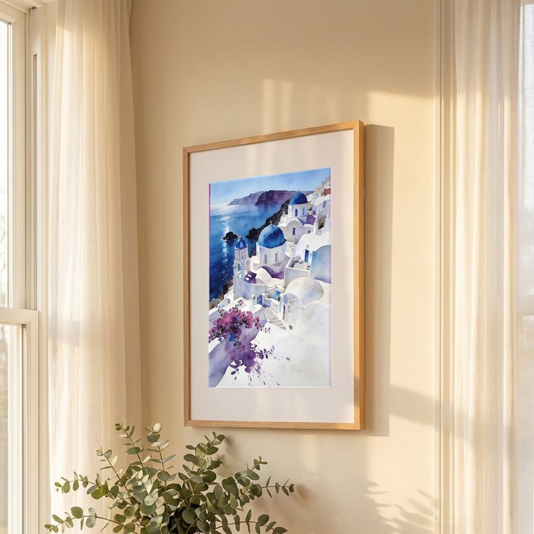 Santorini Blue Hour watercolour print