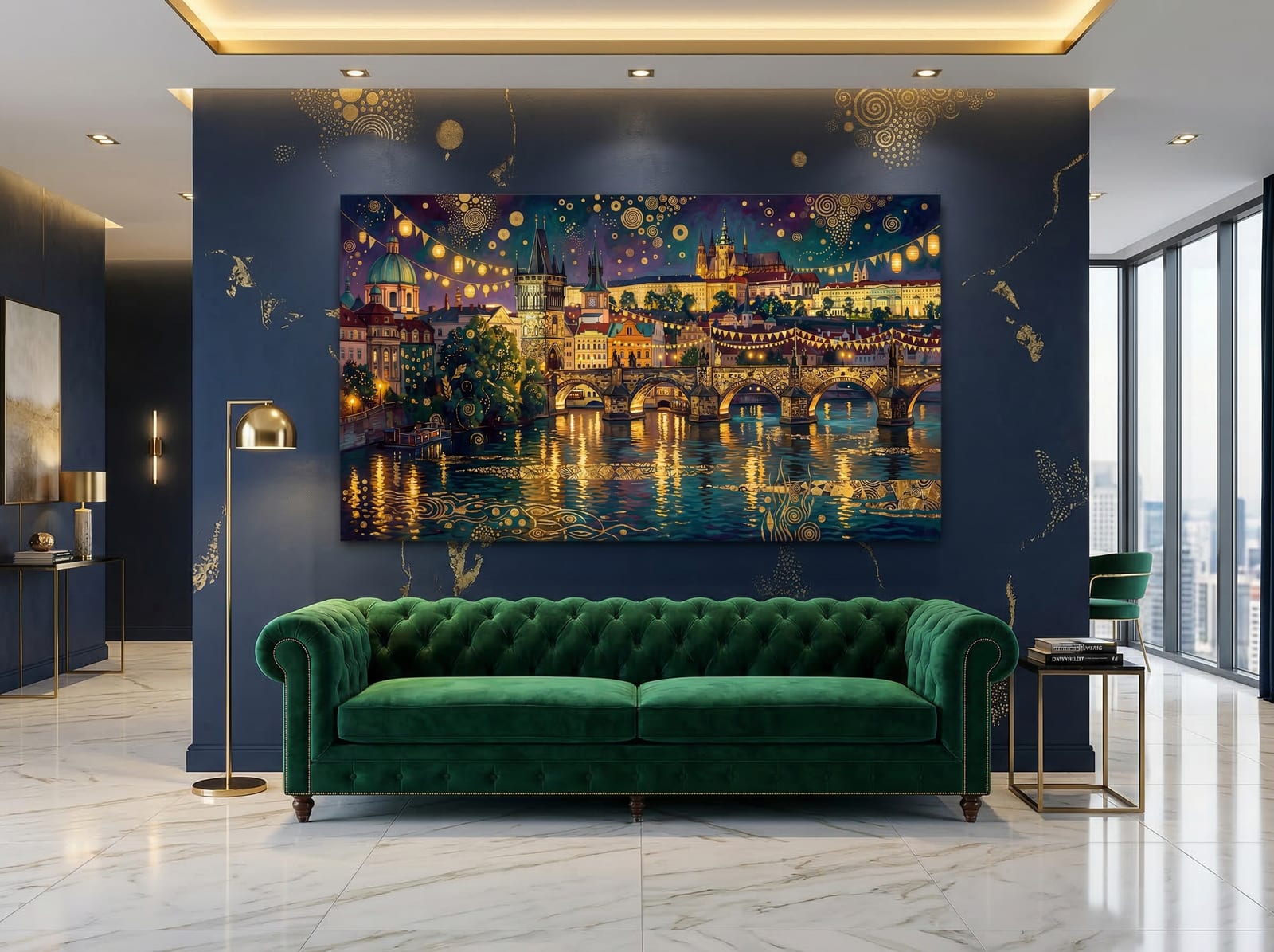 A fully styled room with shoppable art